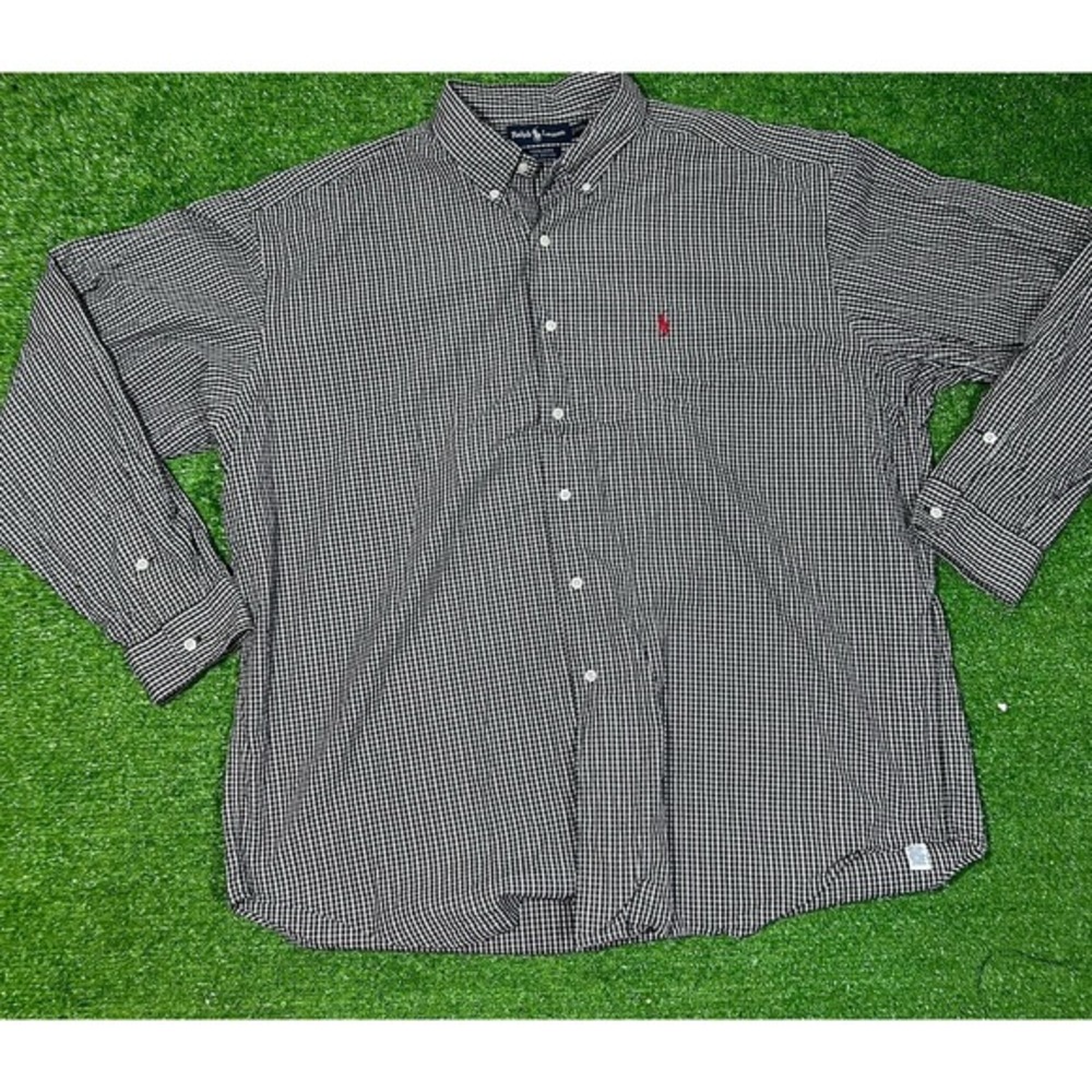 Polo Ralph Lauren‎ Button Down XXL Micro Plaid Black & White Marlowe Casual EUC